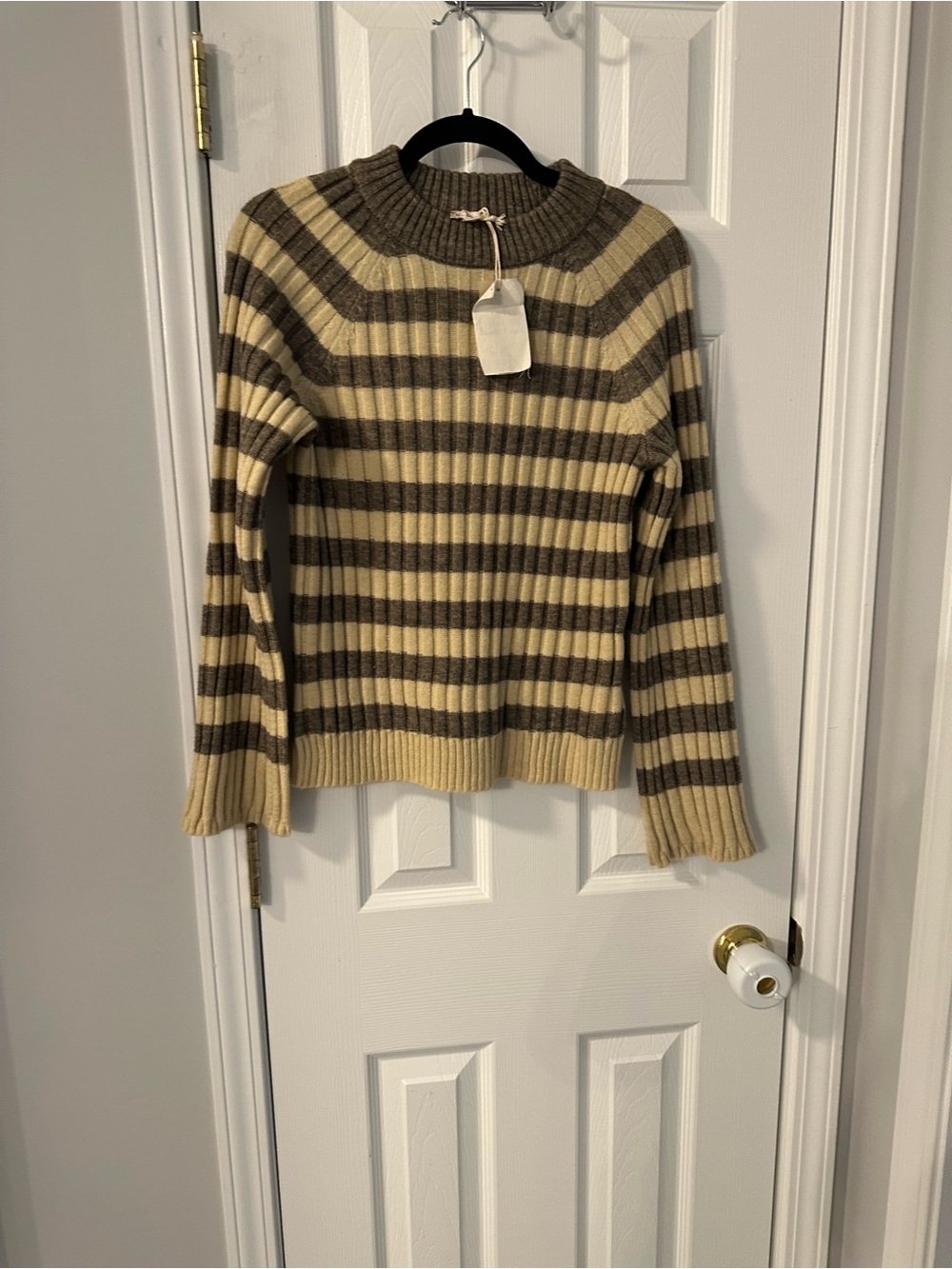 NWT Hem & Thread Striped Ribbed Crewneck Sweater in Beige and Brown